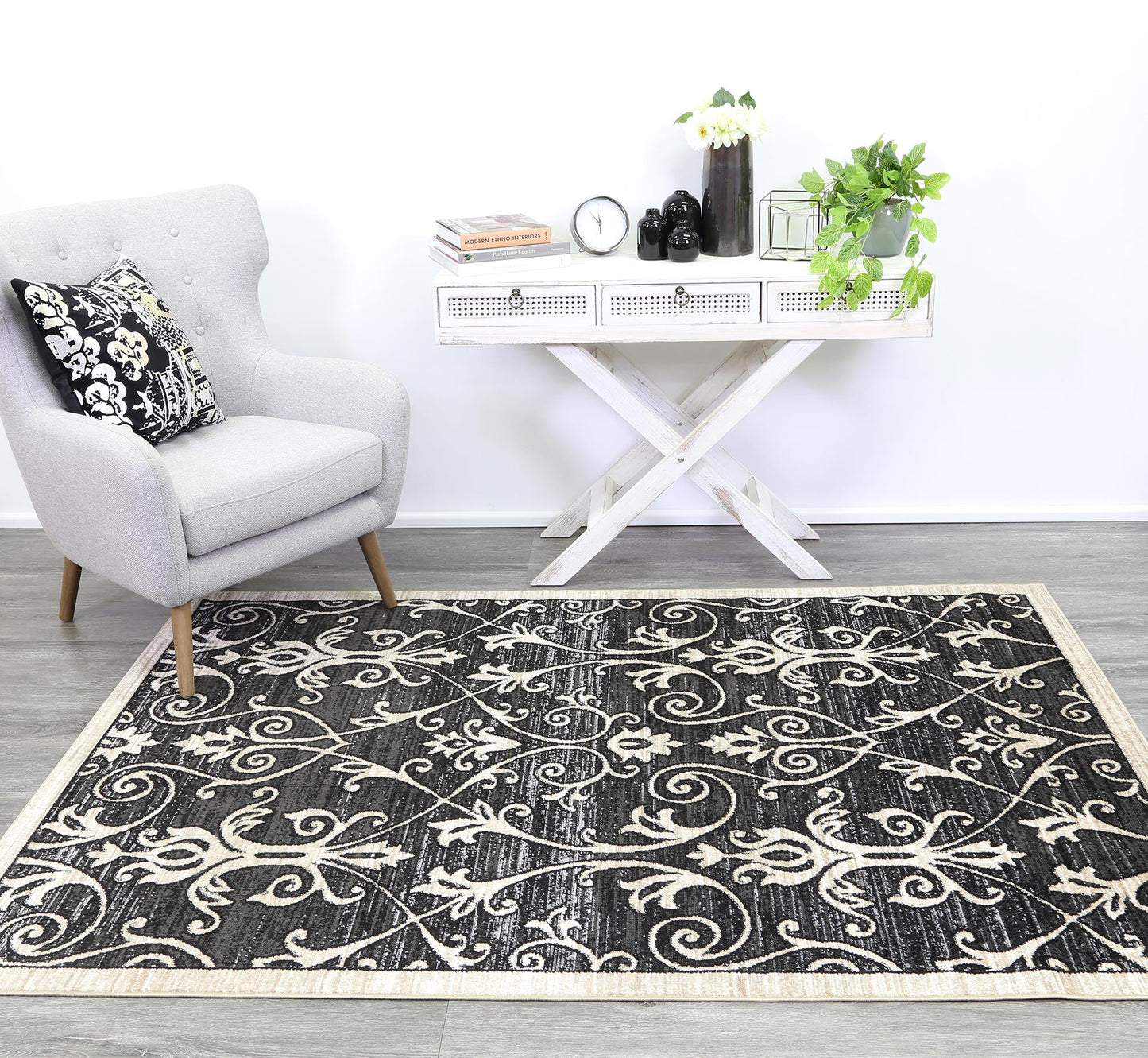 Aryana Vines Grey Beige Rug