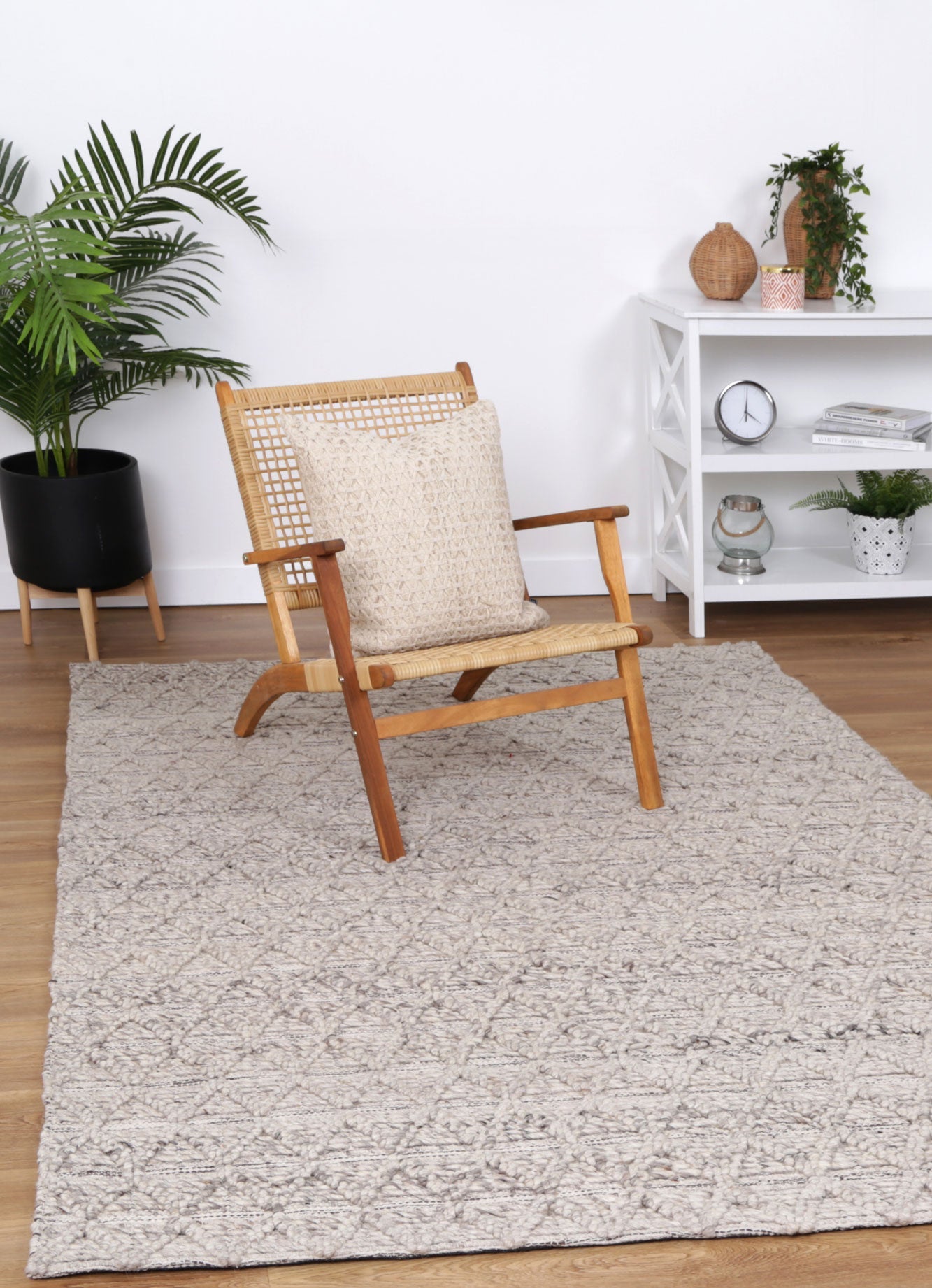 Kaiden Mosaic Tribal Ash Wool Rug
