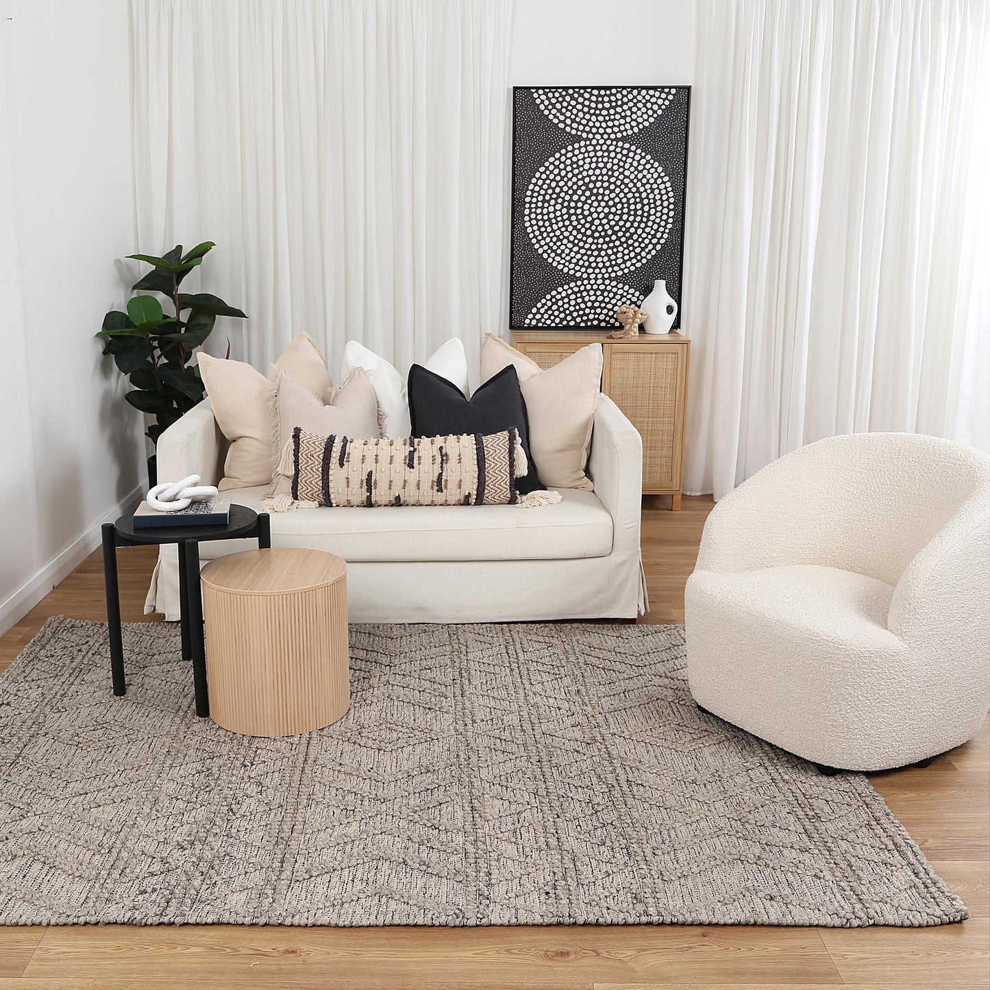 Kaiden Lattice Tribal Ash Wool Rug