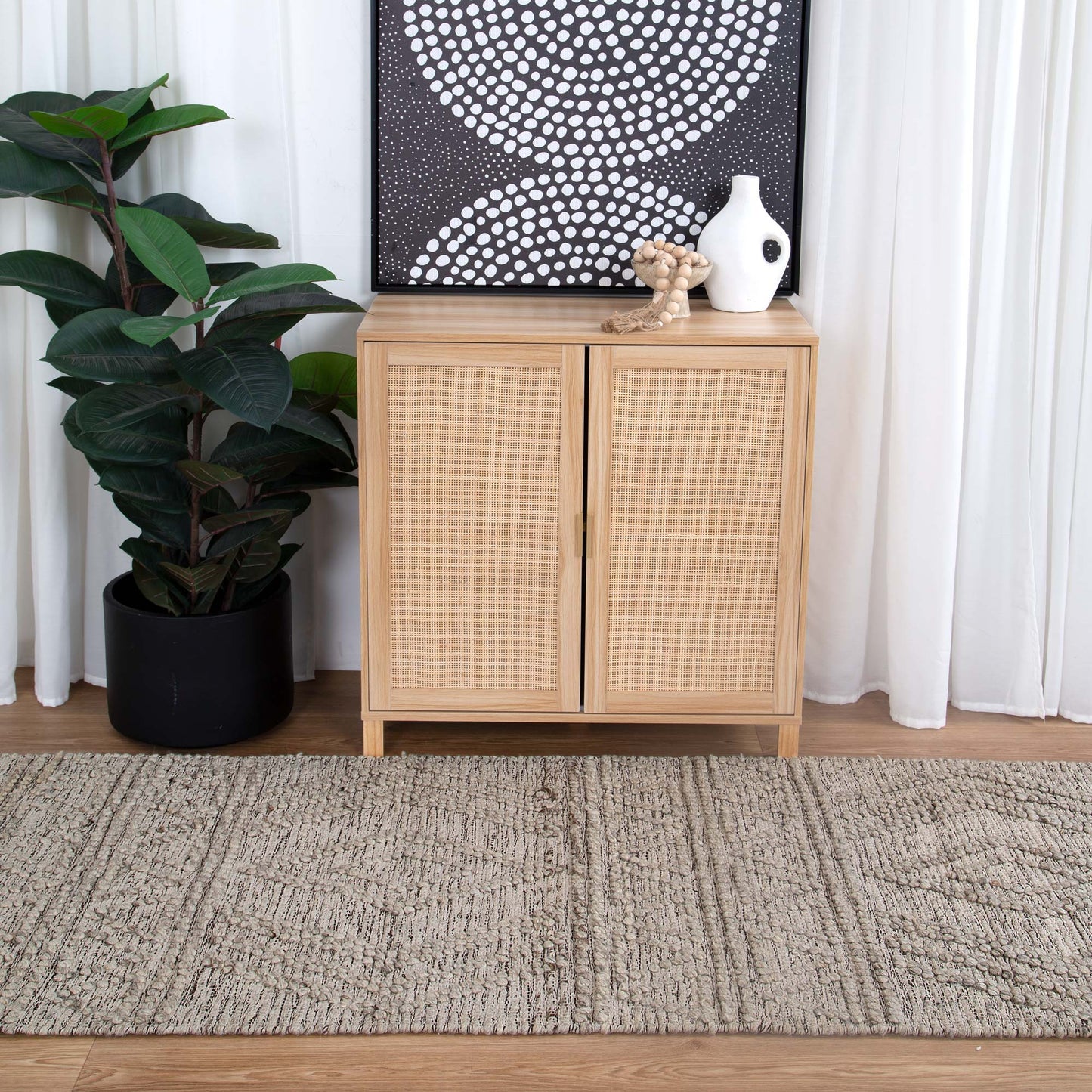 Kaiden Lattice Tribal Ash Wool Rug