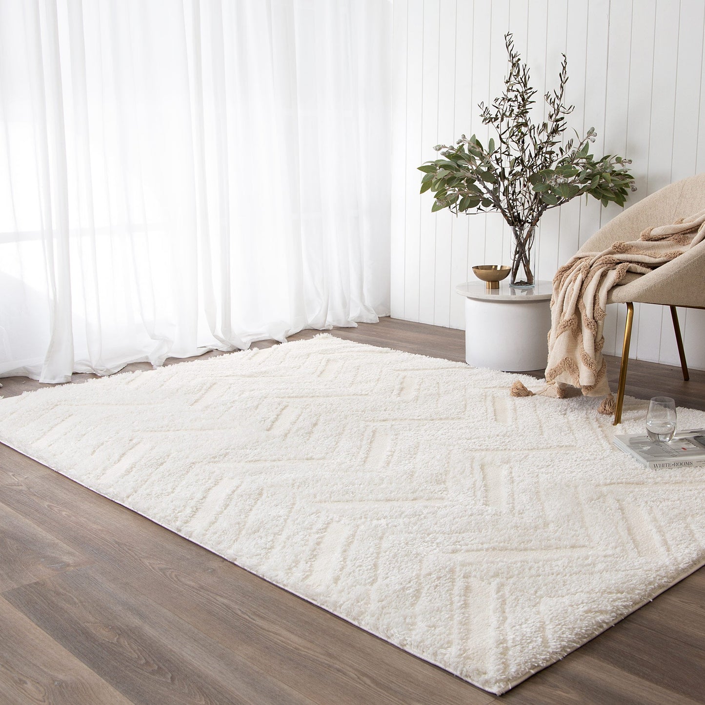 Authentic Chevron Cream Shag Rug