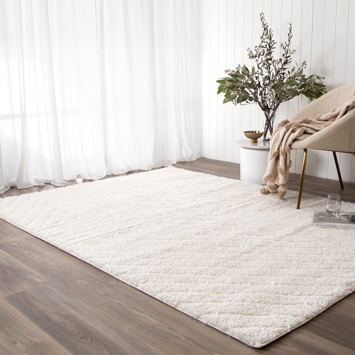 Authentic Modern Cream Shag Rug
