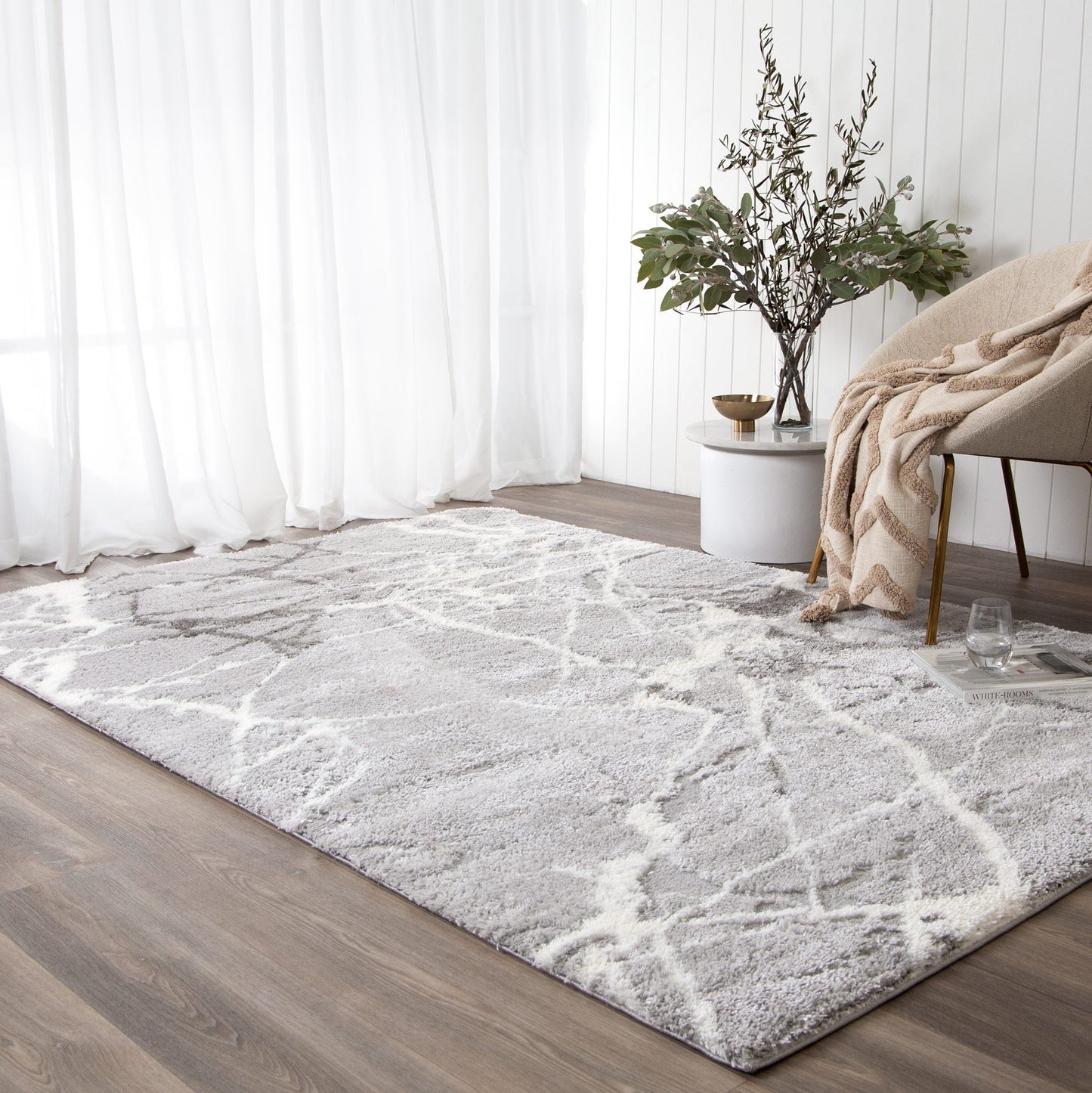 Authentic Abstract Silver Shag Rug
