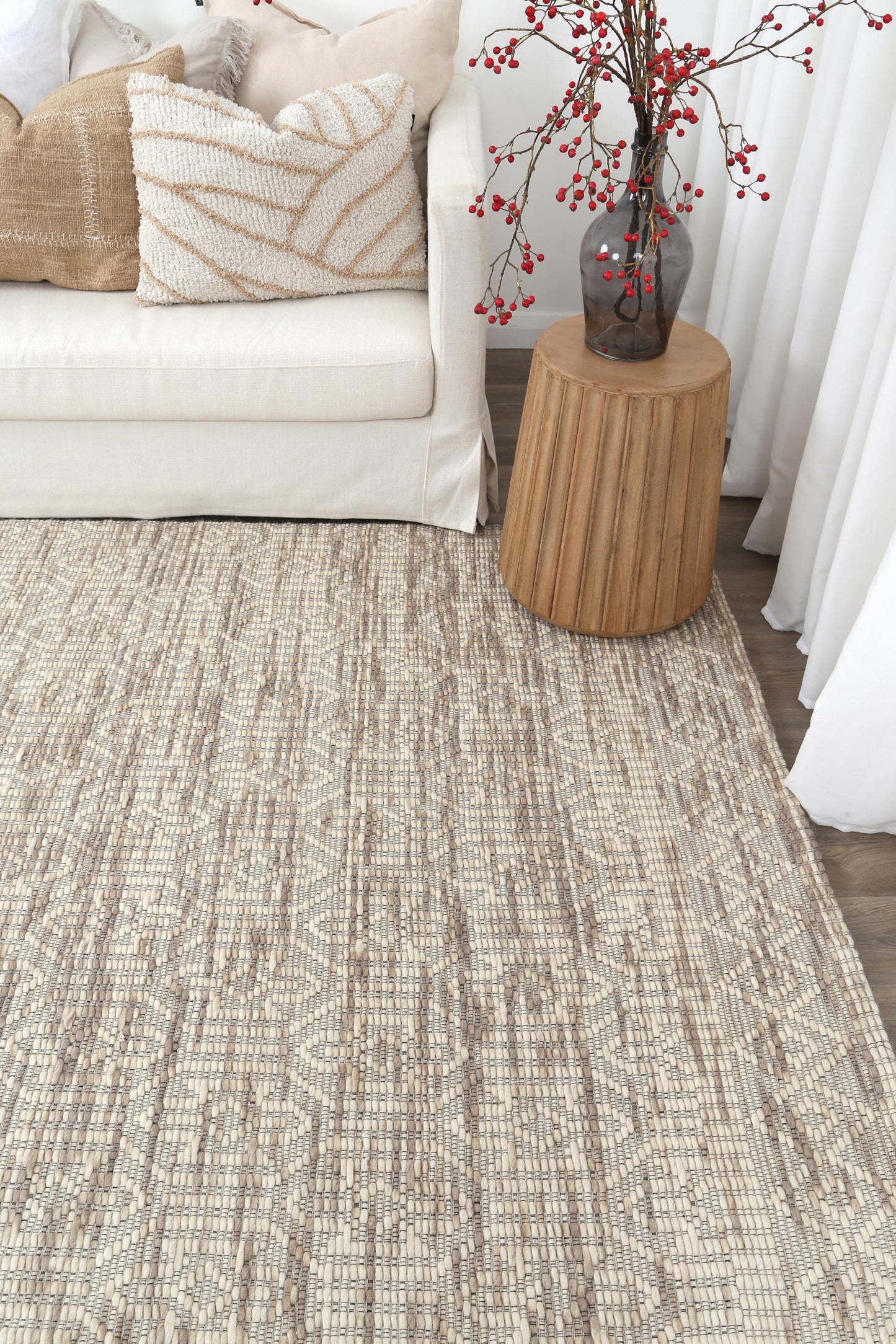 Wynter Geometric Beige Wool Rug