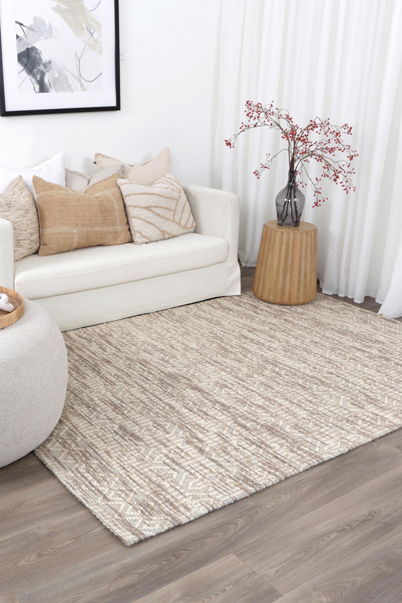 Wynter Geometric Beige Wool Rug