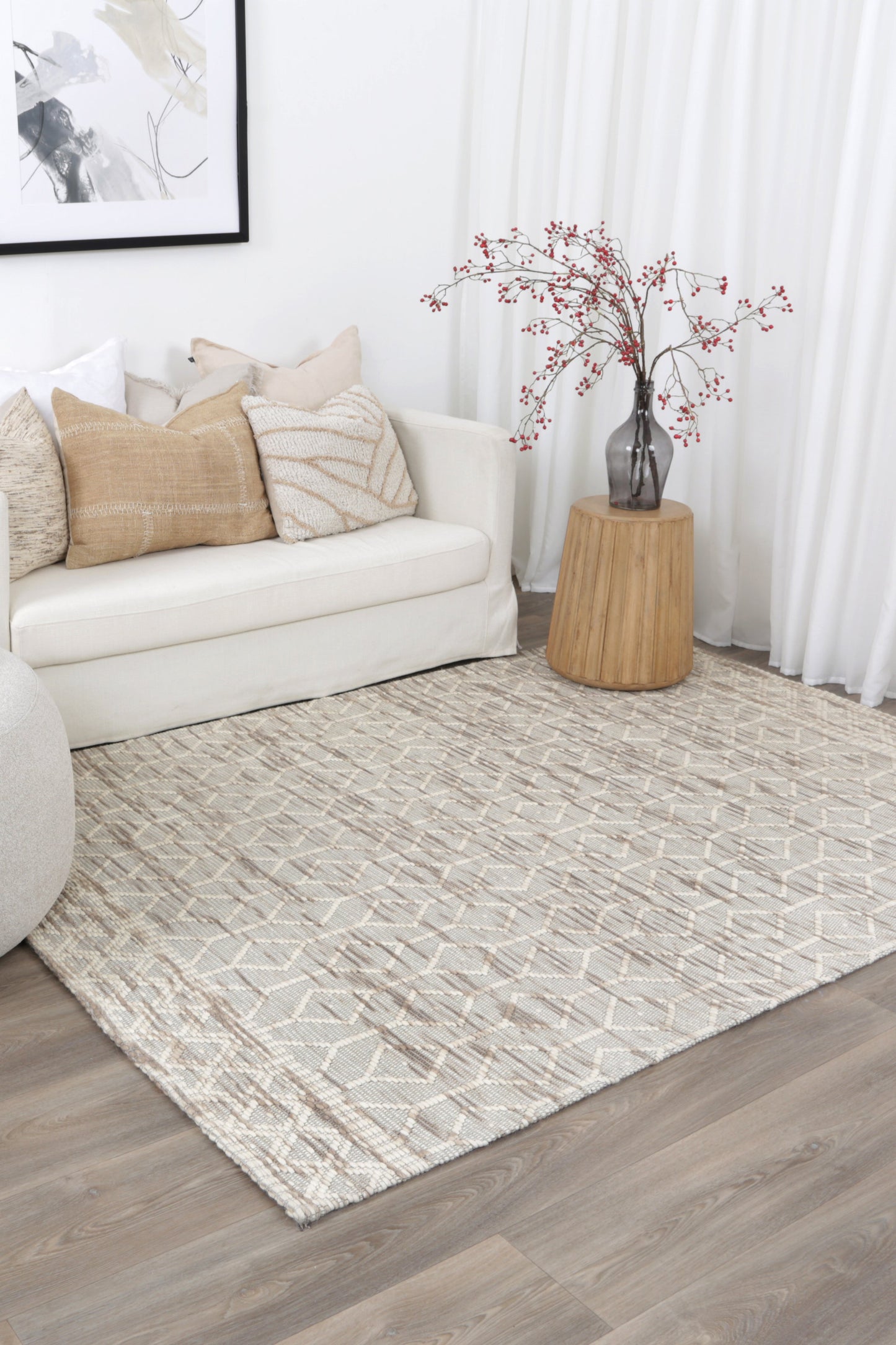 Wynter Lattice Beige Wool Rug