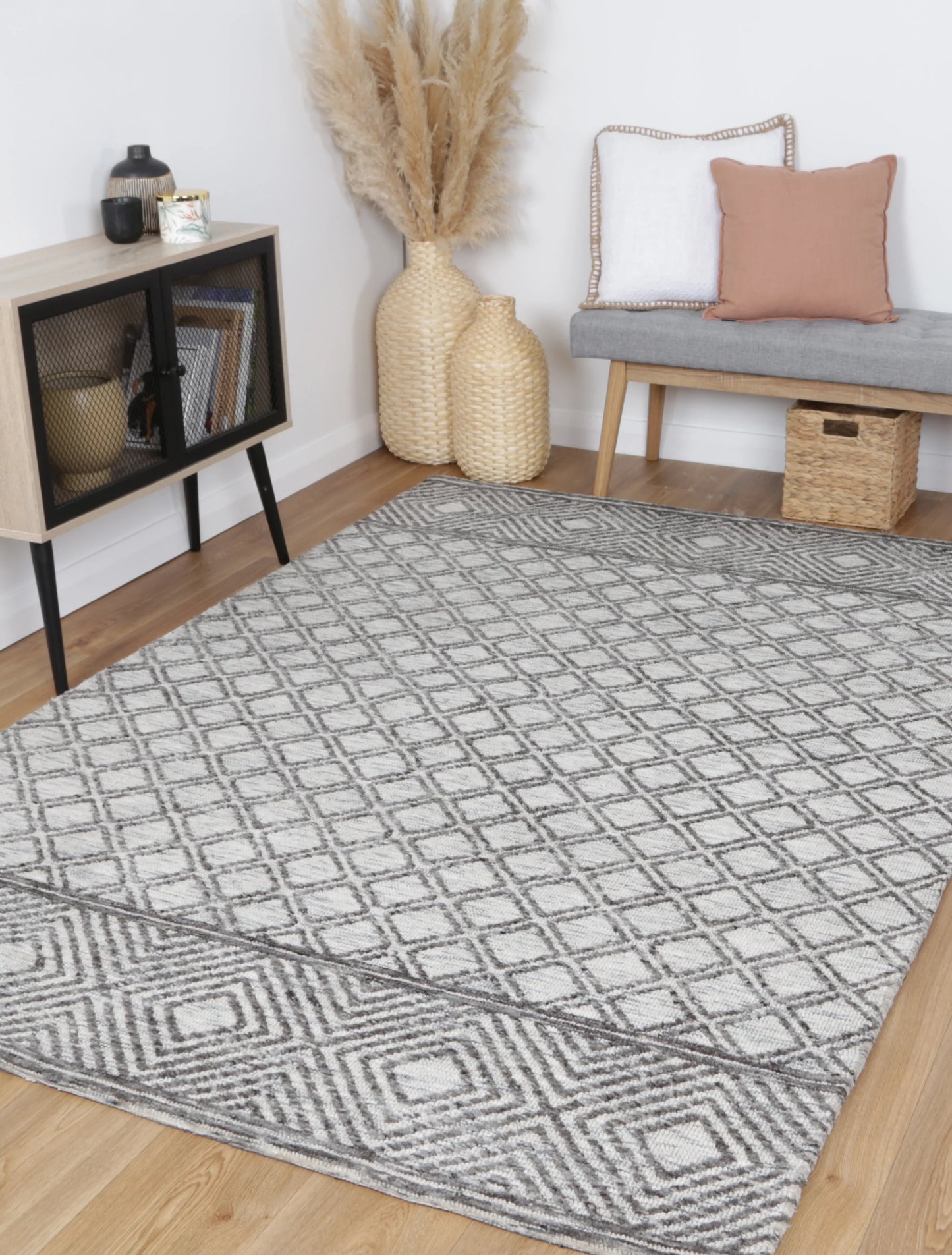 Zara Charcoal & Beige Cotton Blend Rug