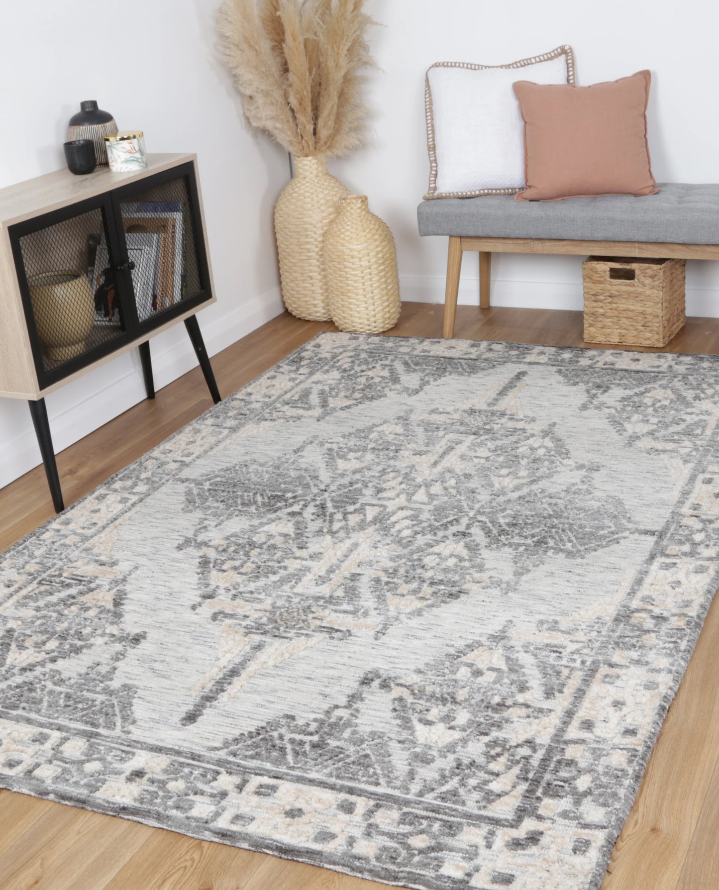 Zara Charcoal & Beige Cotton Blend Rug