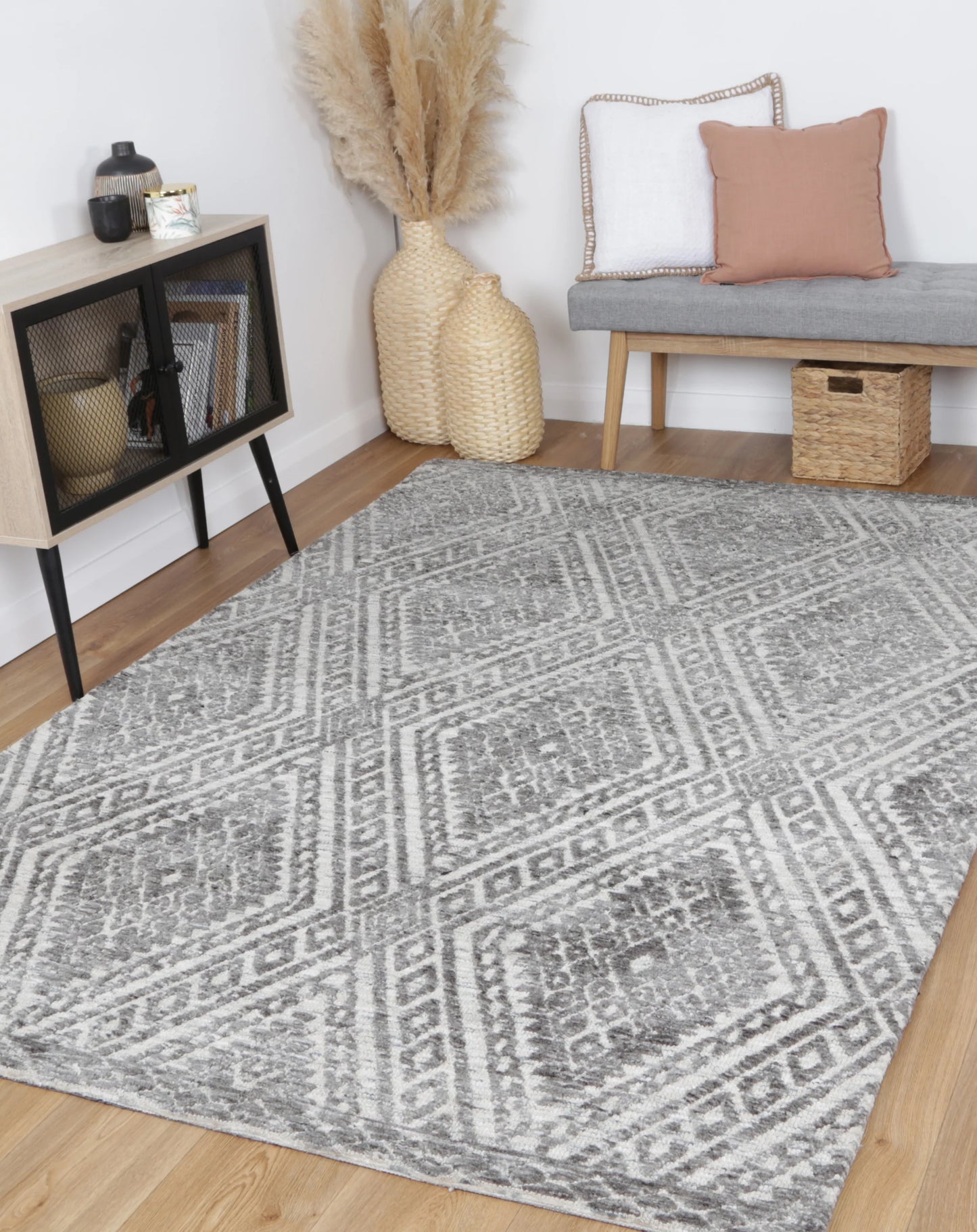 Zara Charcoal & Beige Cotton Blend Rug