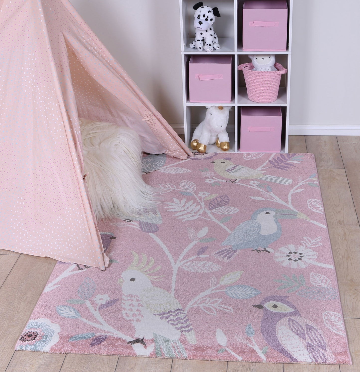 Happy Hands Bright Birds Pink Kids Rug