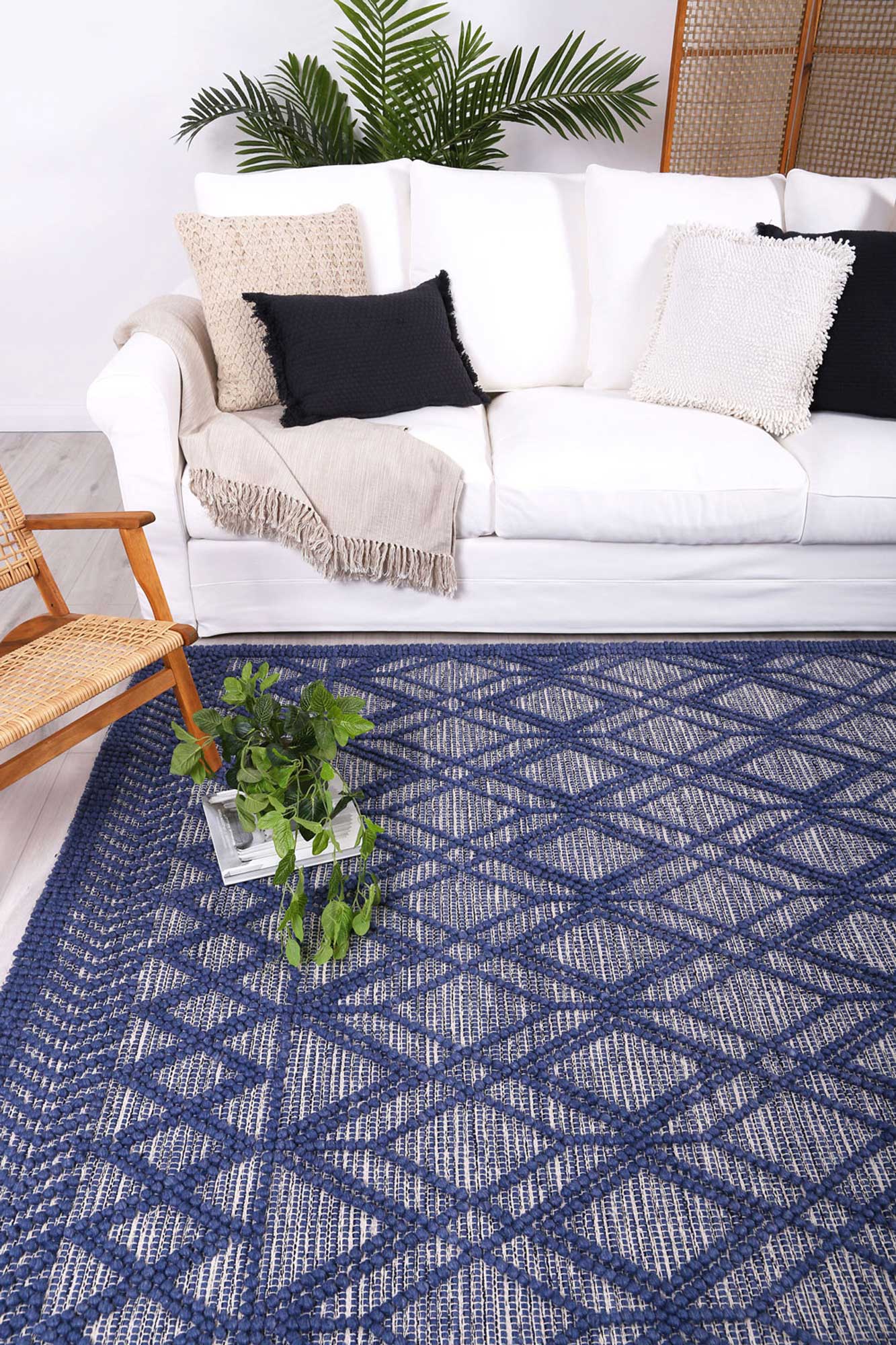 Kaiden Tribal Blue Wool Rug ( New Landed )