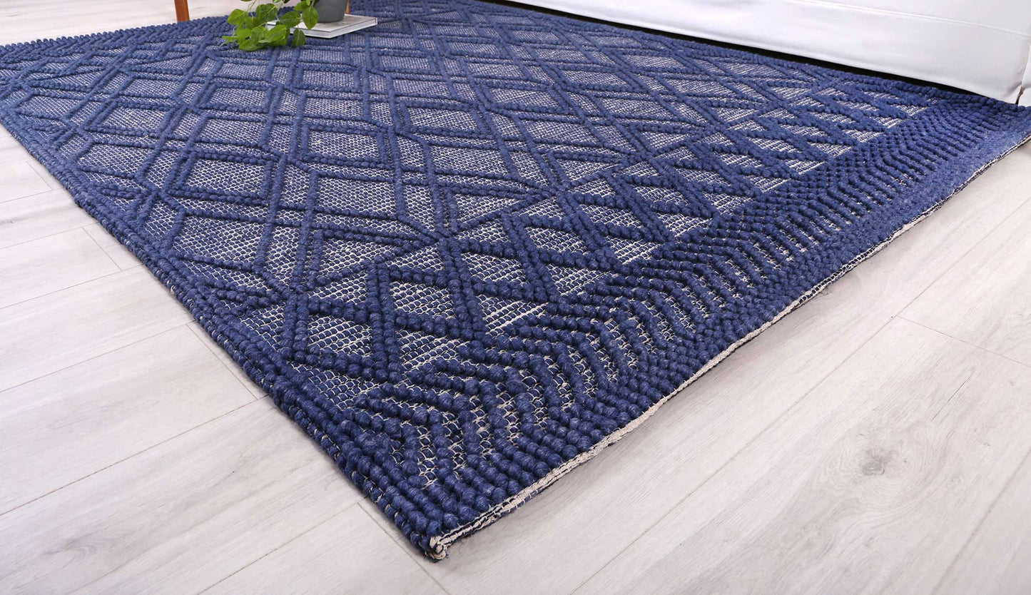Kaiden Tribal Blue Wool Rug ( New Landed )