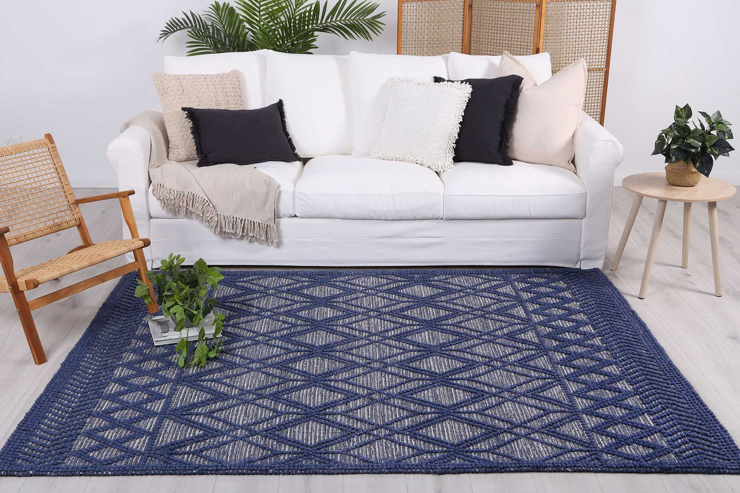Kaiden Tribal Blue Wool Rug ( New Landed )