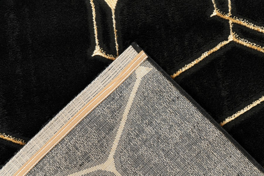 Adana 405 Black Rug with Gold Hexagon Pattern