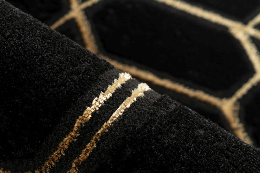 Adana 405 Black Rug with Gold Hexagon Pattern