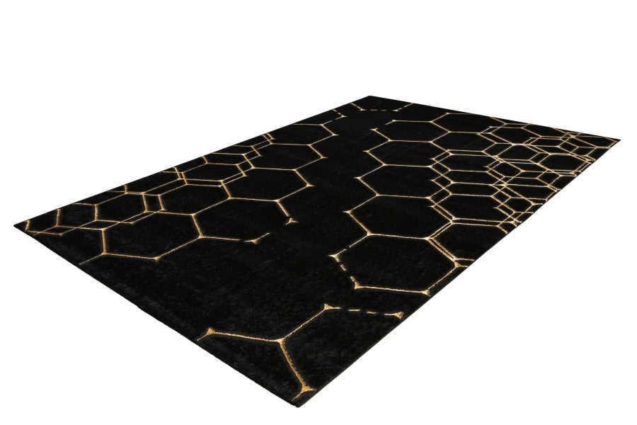 Adana 405 Black Rug with Gold Hexagon Pattern