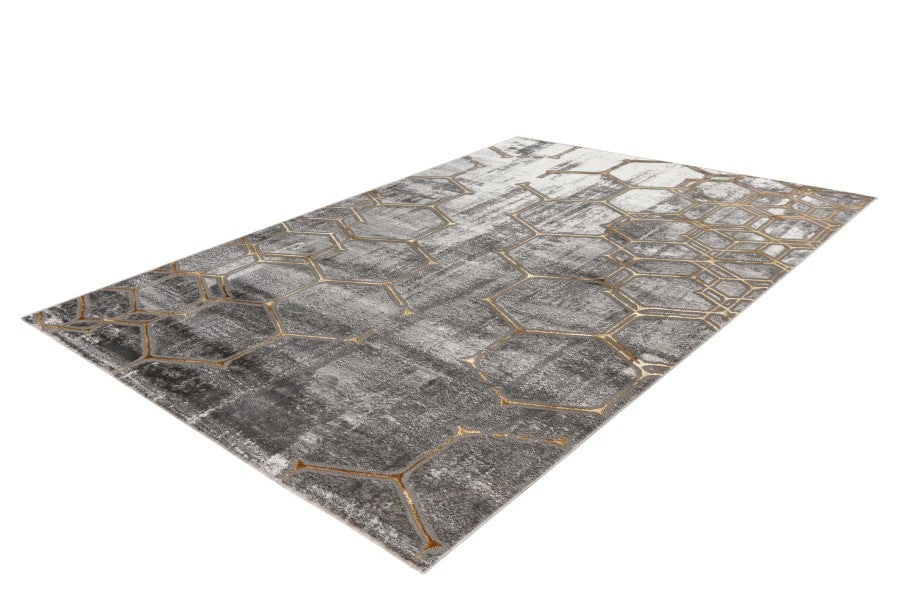 Adana 405 Grey Rug With Gold Hexagon Shape