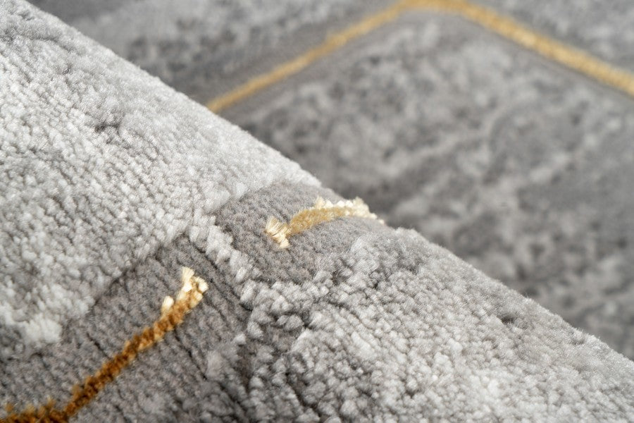 Adana 405 Grey Rug With Gold Hexagon Shape