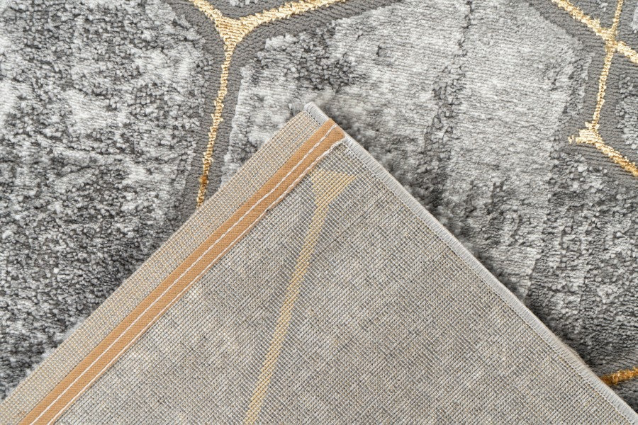 Adana 405 Grey Rug With Gold Hexagon Shape