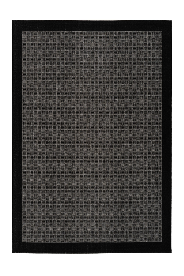 Sunset 608 Outdoor and Kitchen Silver Rug with Sisal Black Border Design - Lalee Designer Rugs