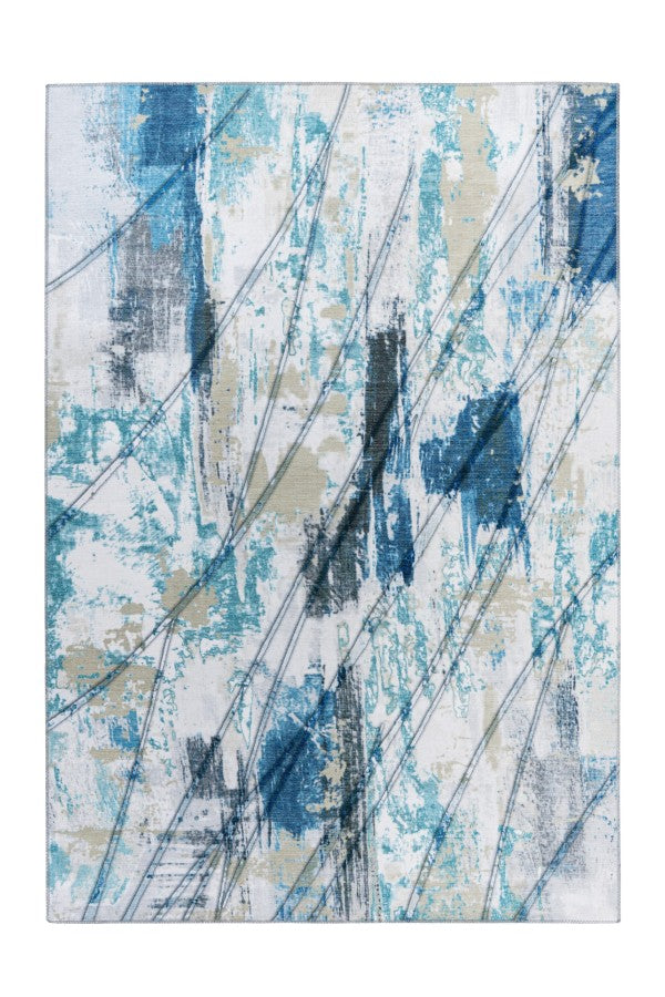 Pro 405 Blue Transitional Machine Washable Rug