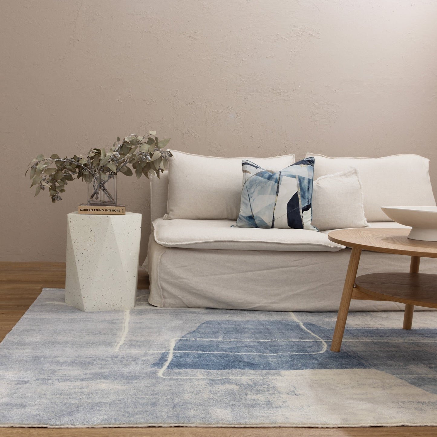 Cloud Abstract Blue Machine Washable Rug