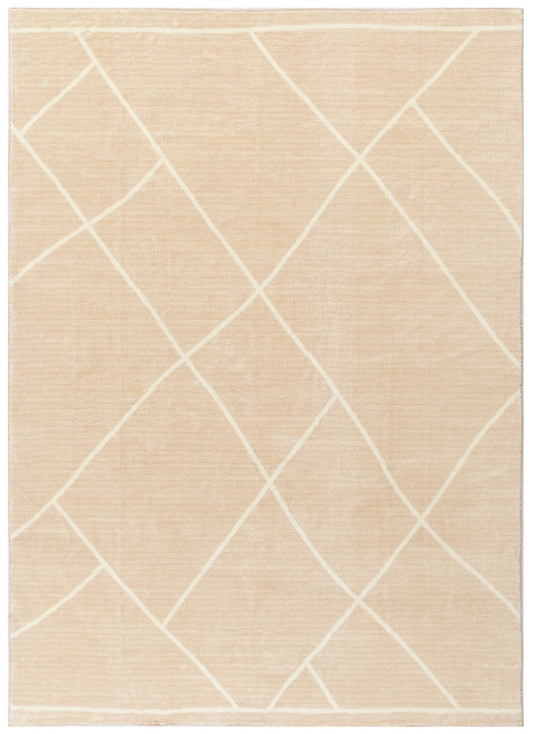 Cloud Diamonds Beige Machine Washable Rug