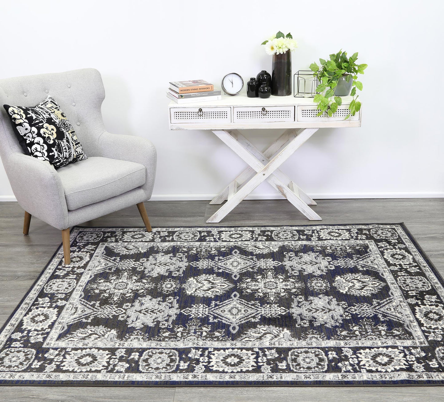 Aryana Ziegler Navy Grey Rug