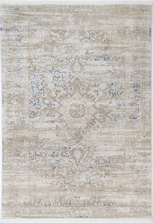 Istanbul Medalion Beige Blue Rug 06BBLU