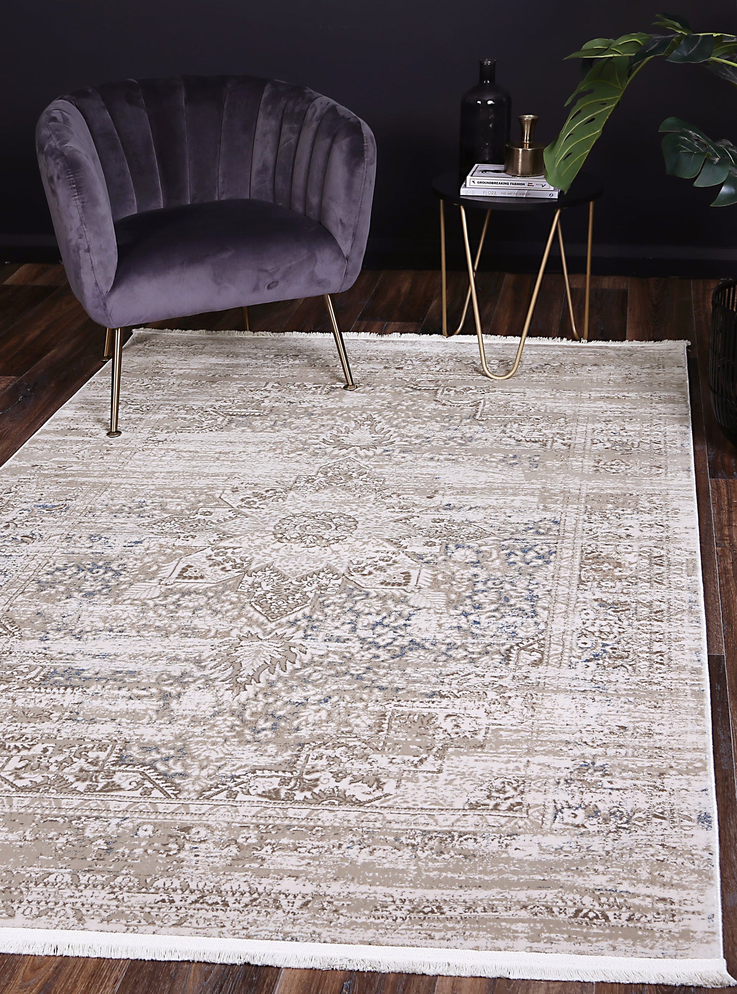 Istanbul Medalion Beige Blue Rug 06BBLU