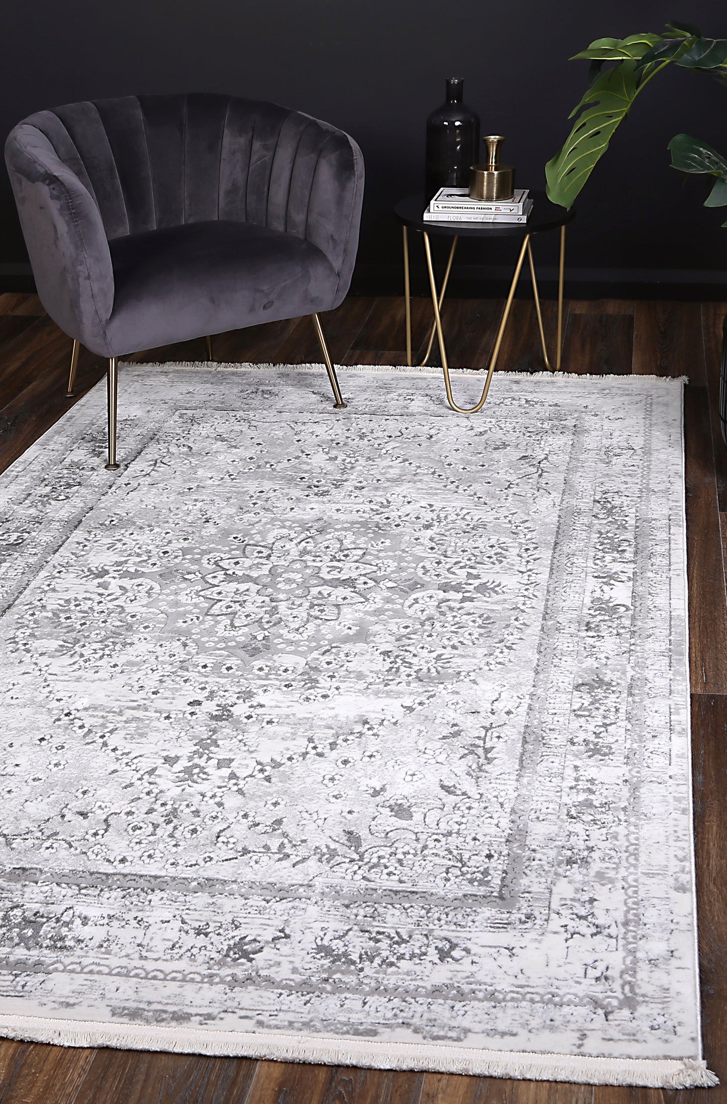 Istanbul Vintage Medalion Grey Rug 08GREY