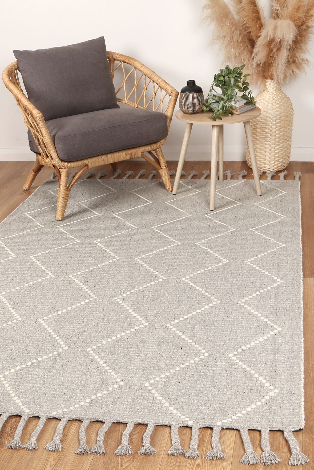 Varanasi Zig-Zag Wool Blend Grey Rug