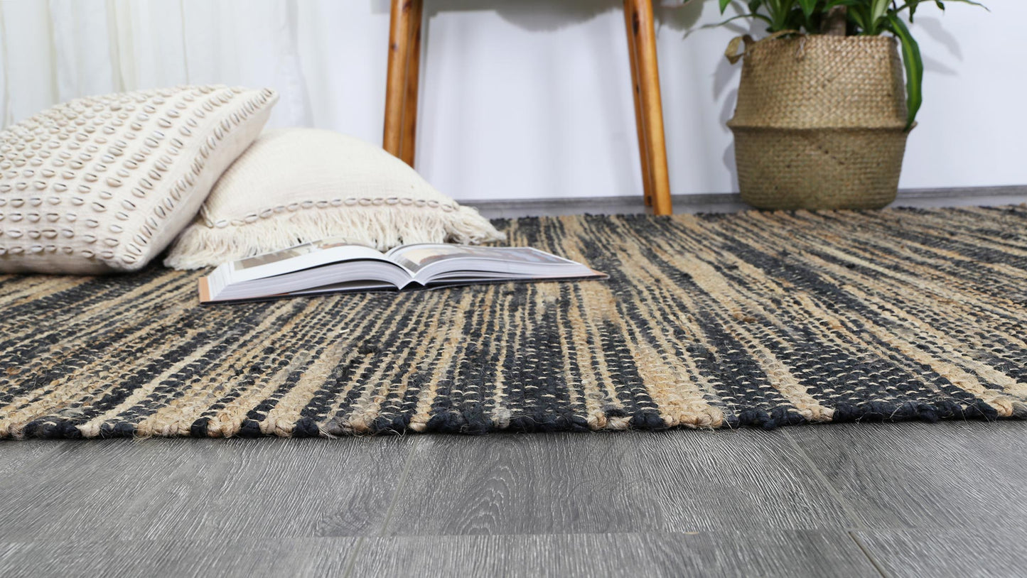 Tiger Grey Stipe Natural Jute Rug