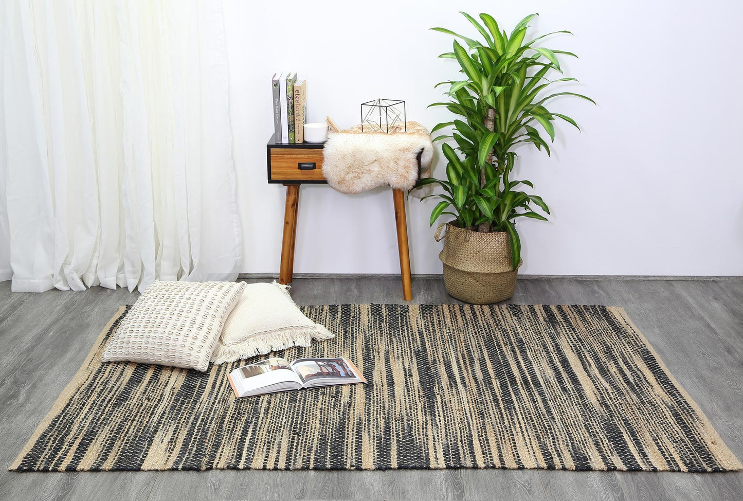 Tiger Grey Stipe Natural Jute Rug