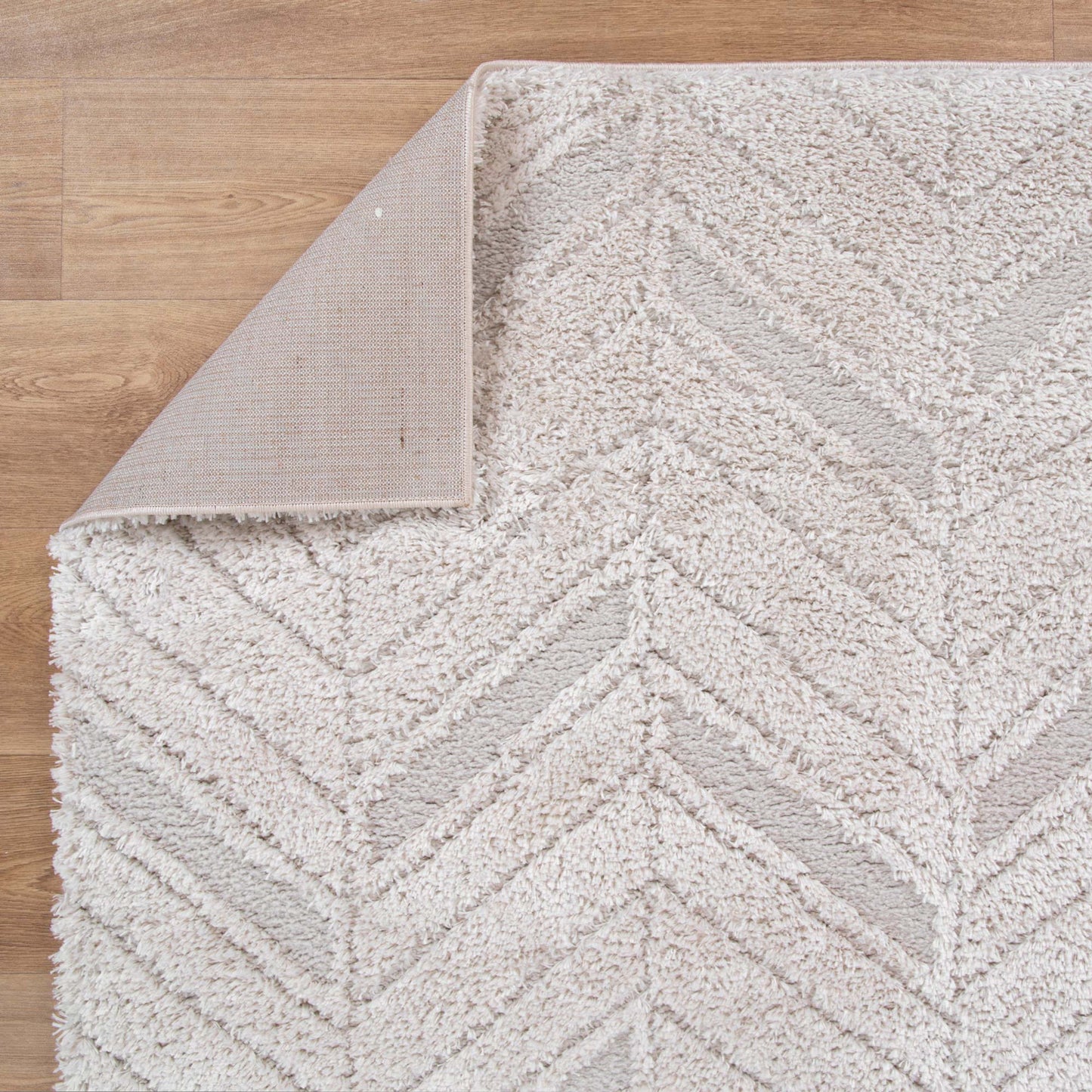 Authentic Chevron Beige Shag Rug