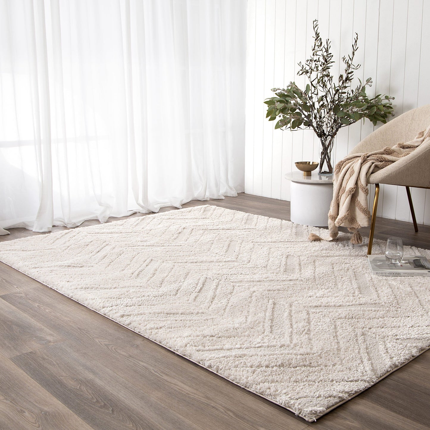 Authentic Chevron Beige Shag Rug