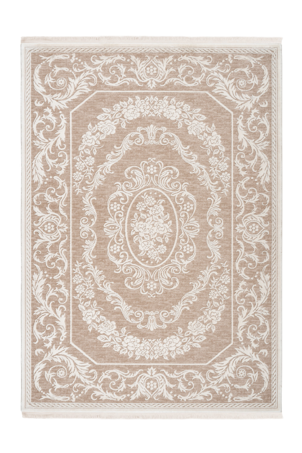 Aleyna 606 Beige Brown Turkish Design Rug With Centre Medallion - Lalee Designer Rugs