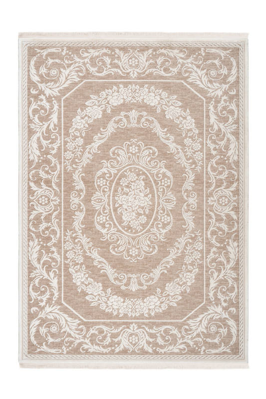 Aleyna 606 Beige Brown Turkish Design Rug With Centre Medallion - Lalee Designer Rugs