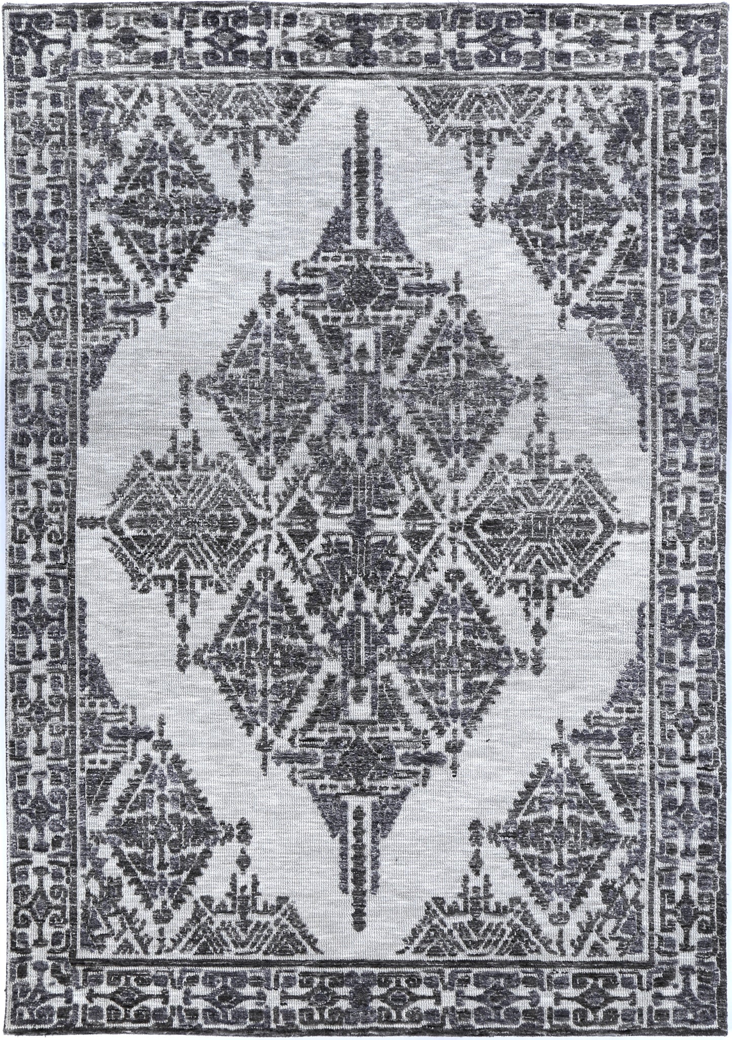 Zara Grey Cotton Blend Rug with diamond medallion