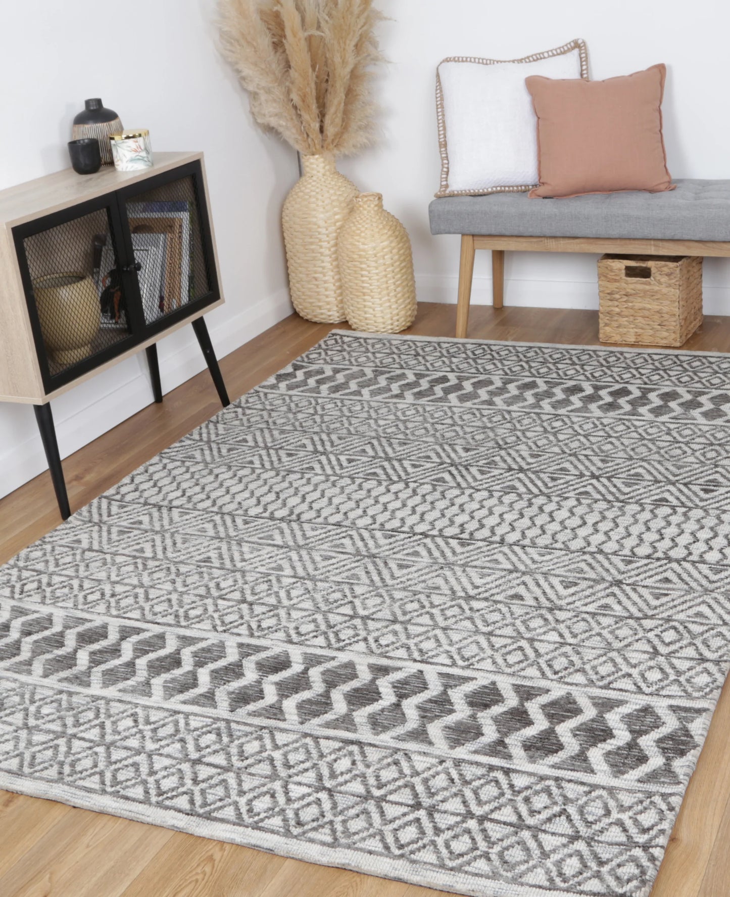 Zara Charcoal & Beige Cotton Blend Rug