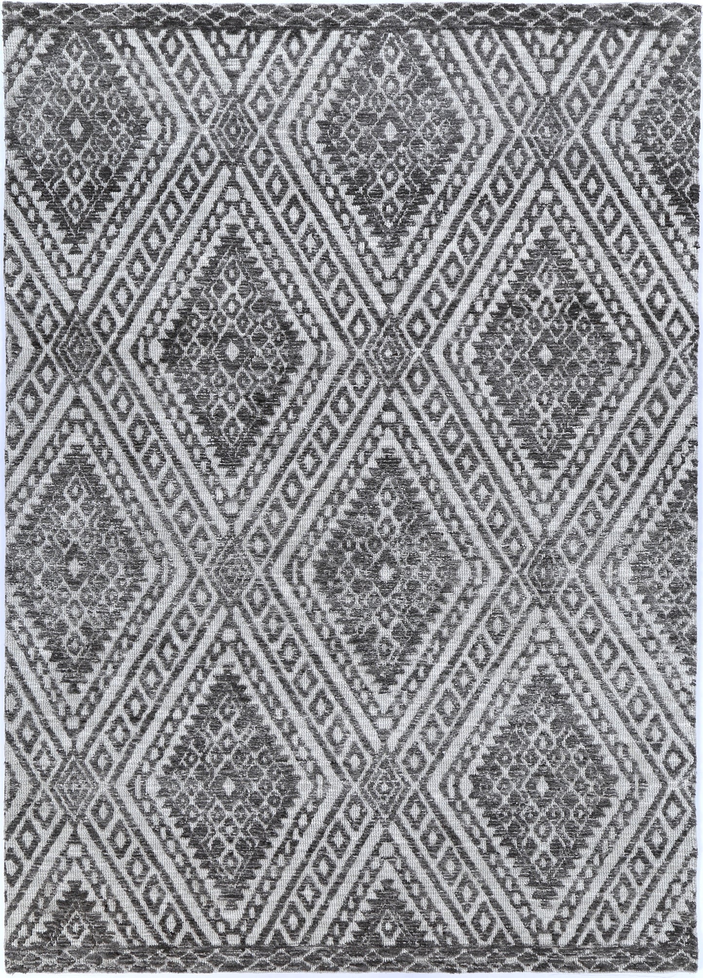 Zara Grey Cotton Blend Rug with diamond pattern