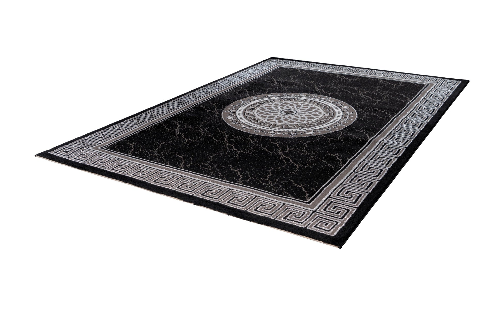 Aura 776 Modern Black Rug with Border and Centre Medallion - Lalee Designer Rugs