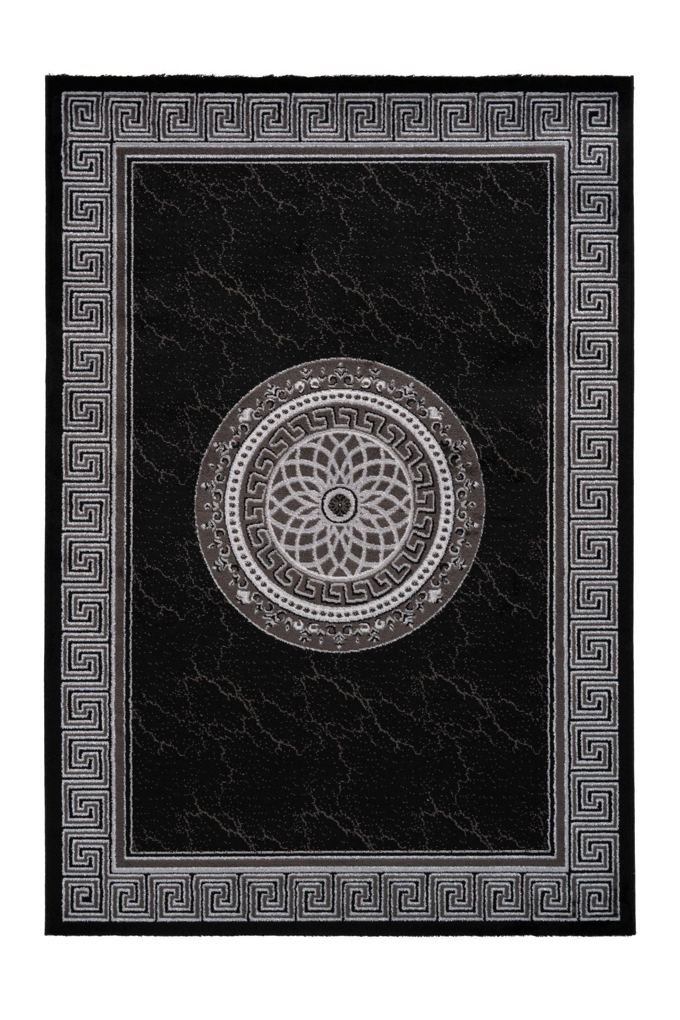 Aura 776 Modern Black Rug with Border and Centre Medallion - Lalee Designer Rugs