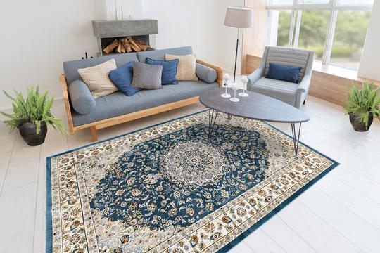 Classic 700 Blue Traditional Rug With Center Medallion - Lalee Designer Rugs