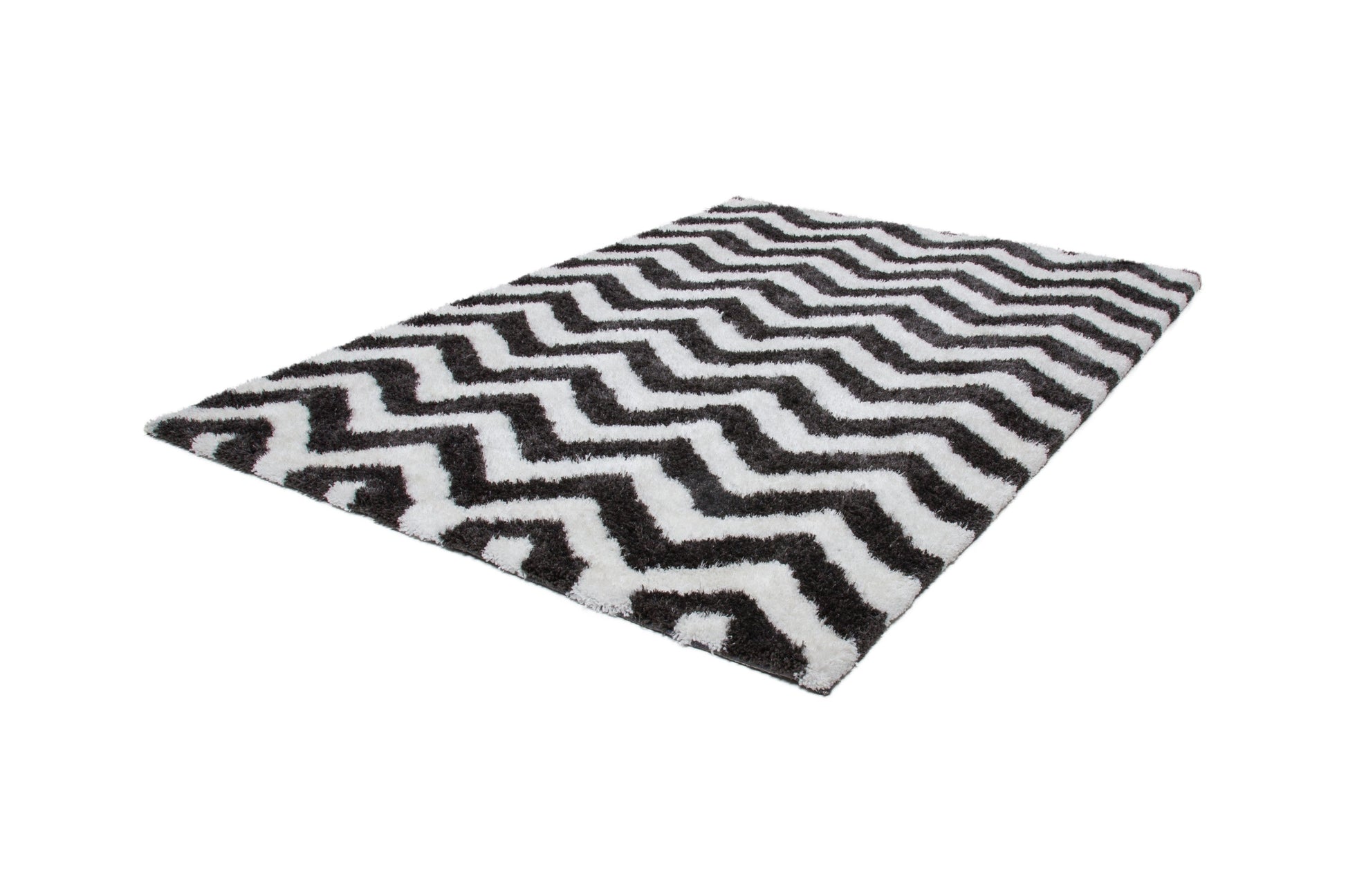 Grace 801 ivory-graphite Shaggy Zig Zag Rug - Lalee Designer Rugs