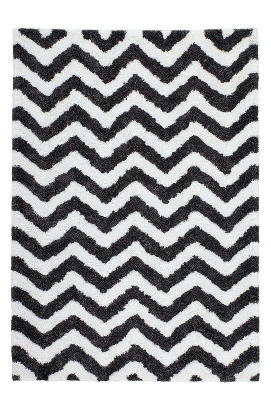 Grace 801 ivory-graphite Shaggy Zig Zag Rug - Lalee Designer Rugs