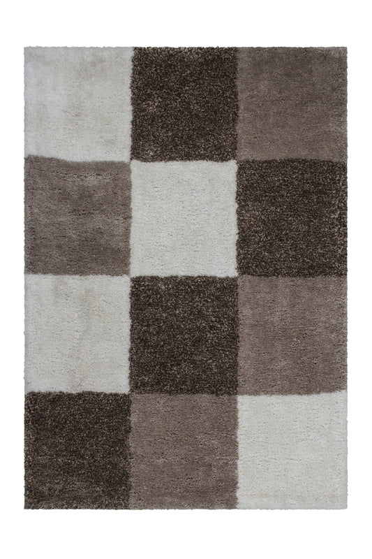 Grace 803 Nougat Checkered Shaggy Rug - Lalee Designer Rugs