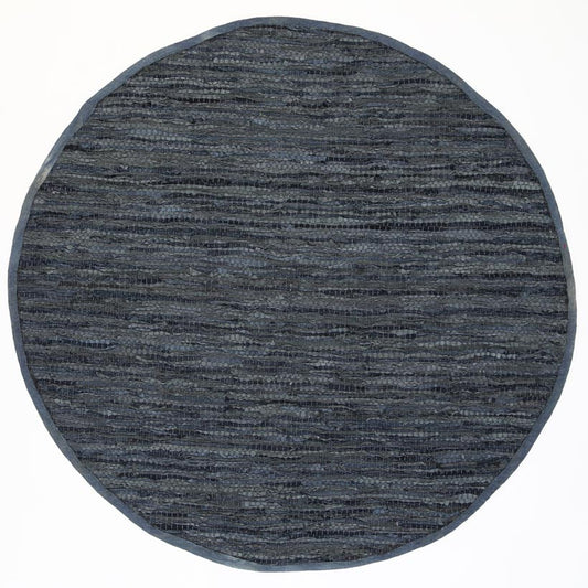 Galaxy Grey Leather Chindi Round Rug