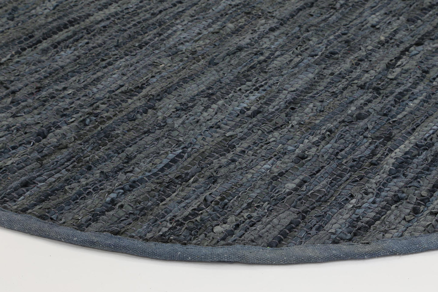 Galaxy Grey Leather Chindi Round Rug