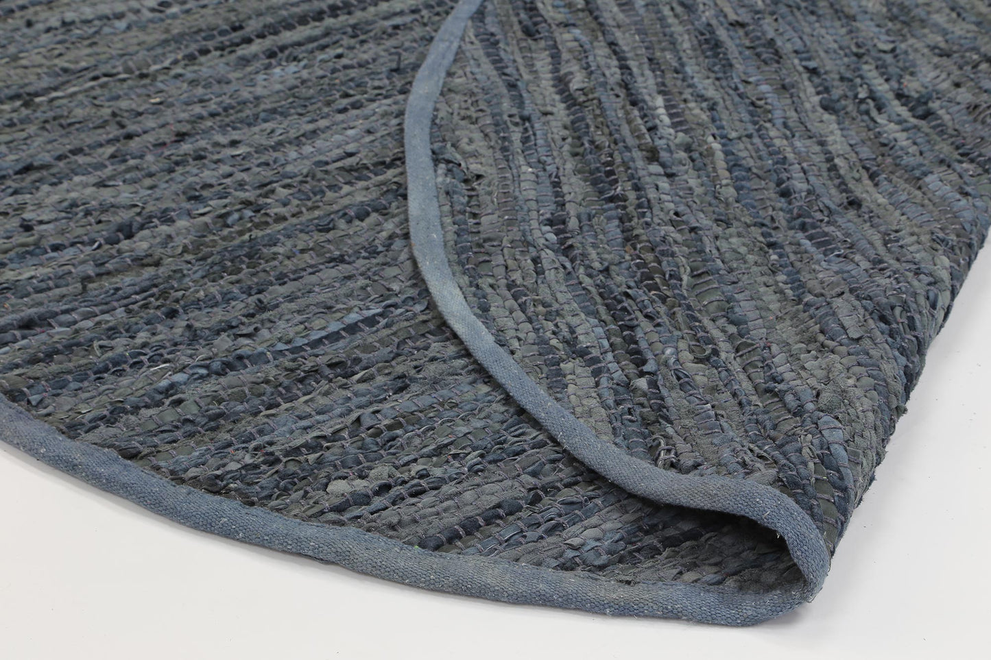 Galaxy Grey Leather Chindi Round Rug